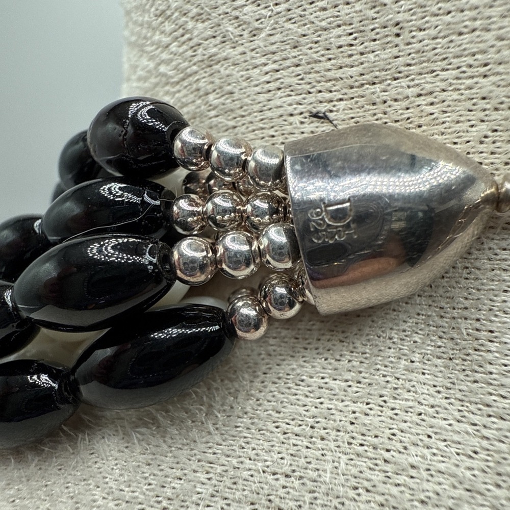 JAY KING DTR Sterling Silver Black Onyx White Coral Beaded Torsade Necklace - Picture 7 of 9